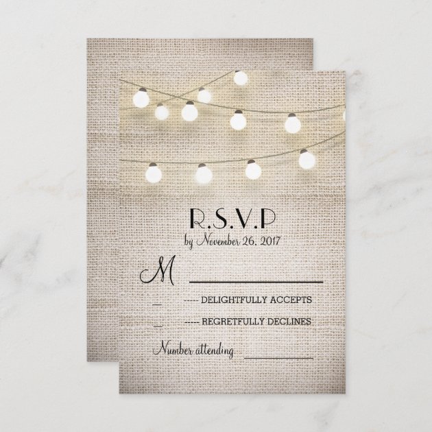 Burlap Lights Rustic Elegant Wedding RSVP Cards