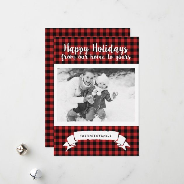 Red Buffalo Plaid Happy Holidays Photo Card