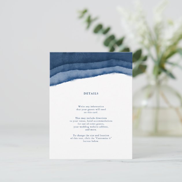 Indigo Blue Watercolor Wedding Insert / Directions