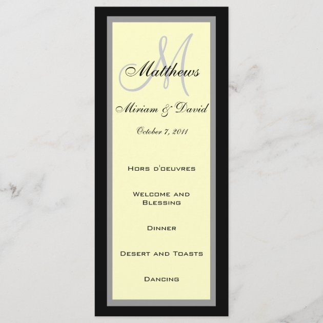 Wedding Menu Cards Monogram Cream Black
