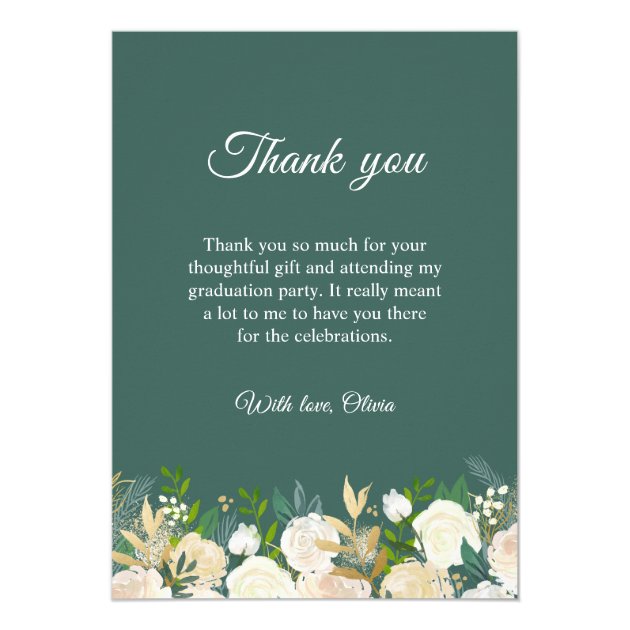 Greenery Gold Floral Graduation Photo Thank You Card