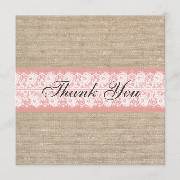 Elegant Coral Burlap Lace Thank You Card / Note