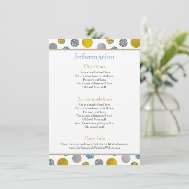 Gold Silver Blue Dots Wedding Information Details Enclosure Card