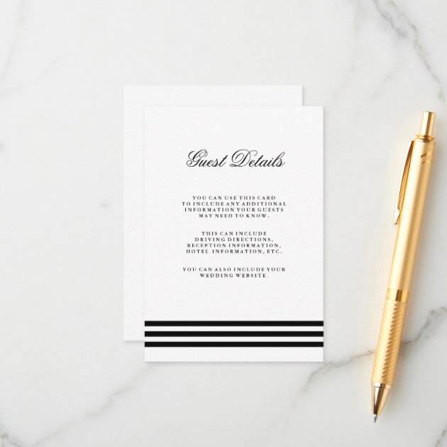 Black Sophisticated Stripes Wedding Guest Detail Enclosure Card