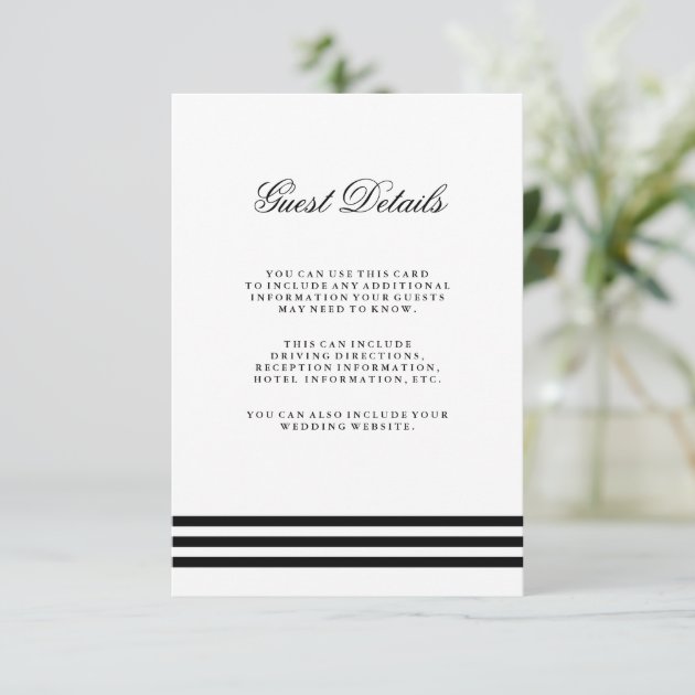 Black Sophisticated Stripes Wedding Guest Detail Enclosure Card