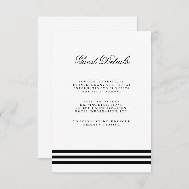 Black Sophisticated Stripes Wedding Guest Detail Enclosure Card