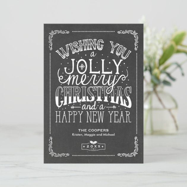 Vintage Holly Jolly Typography Christmas Photo Holiday Card
