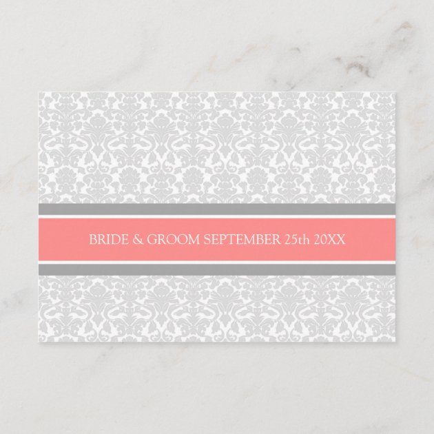 Wedding Direction Cards Coral Gray Damask