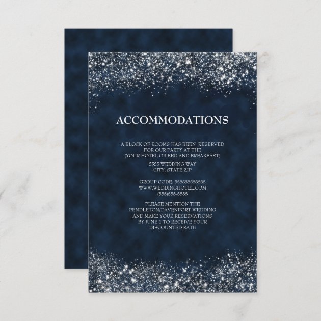 Navy Blue White Stardust Wedding Accommodations Enclosure Card