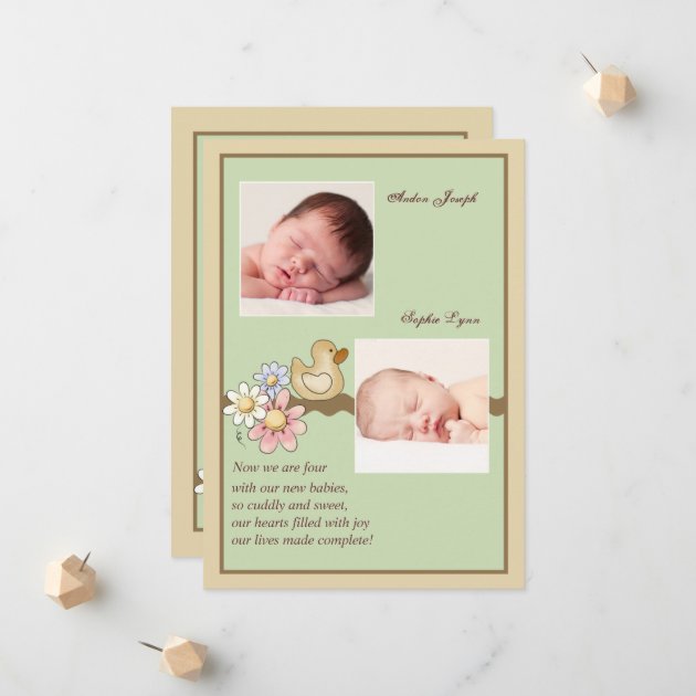 Little Ducky Twins Two Photo Birth Announcement