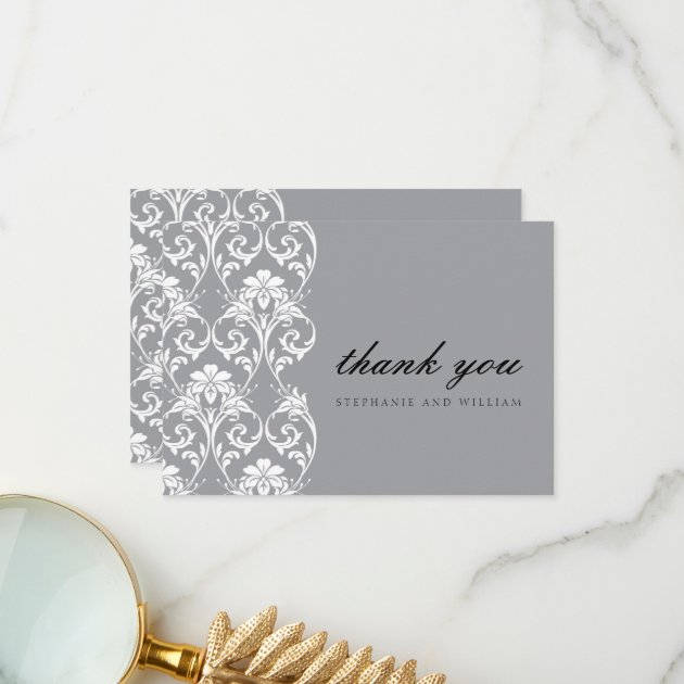 Gray Lace Wedding Thank You Card