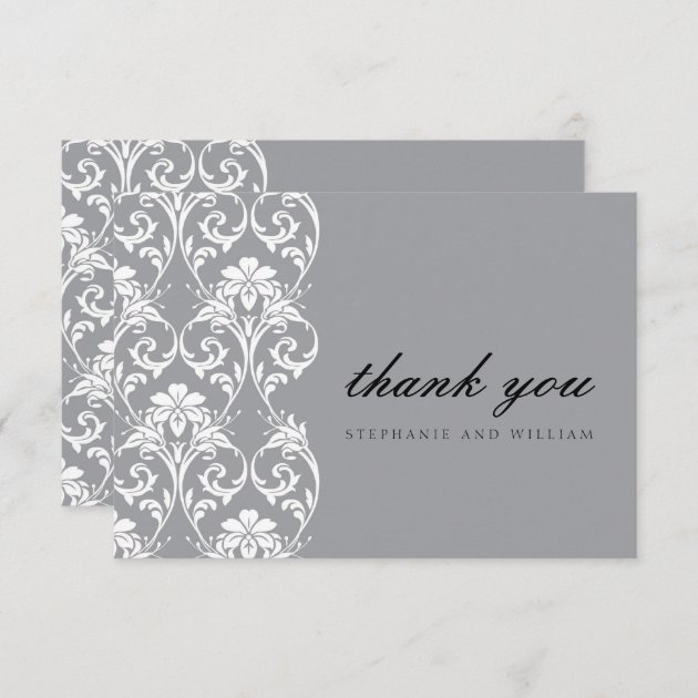 Gray Lace Wedding Thank You Card