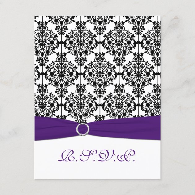 Purple, Black, White Damask RSVP Card