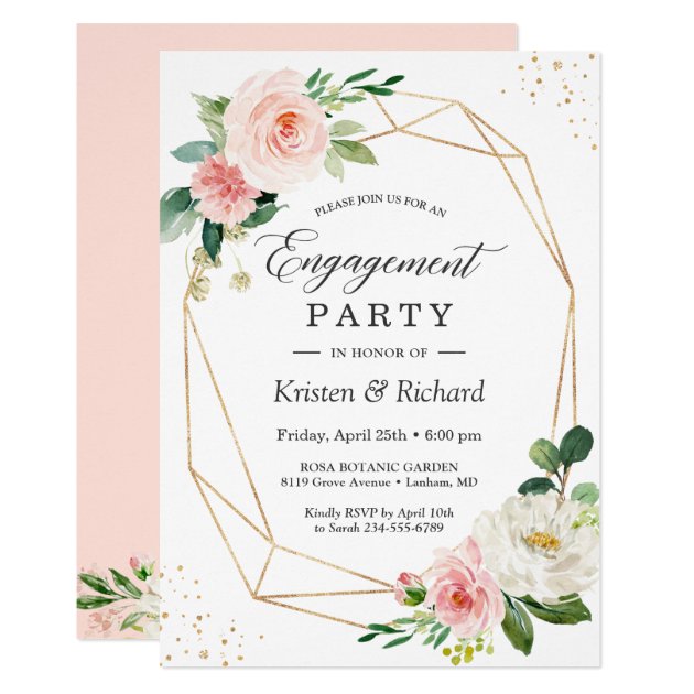 Simple Elegant Blush Pink Floral Engagement Party Invitation