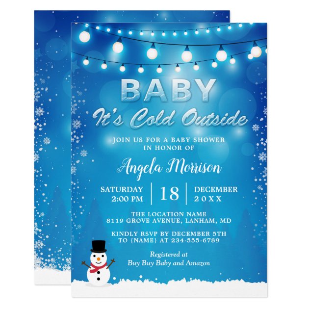 Baby It's Cold Outside Winter Lights Baby Shower Invitation