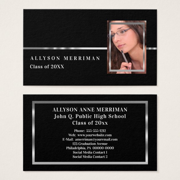 Black | Silver Graduation Photo Insert Name Cards