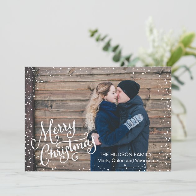 Hand Lettered Merry Christmas Snow Full Photo Holiday Card