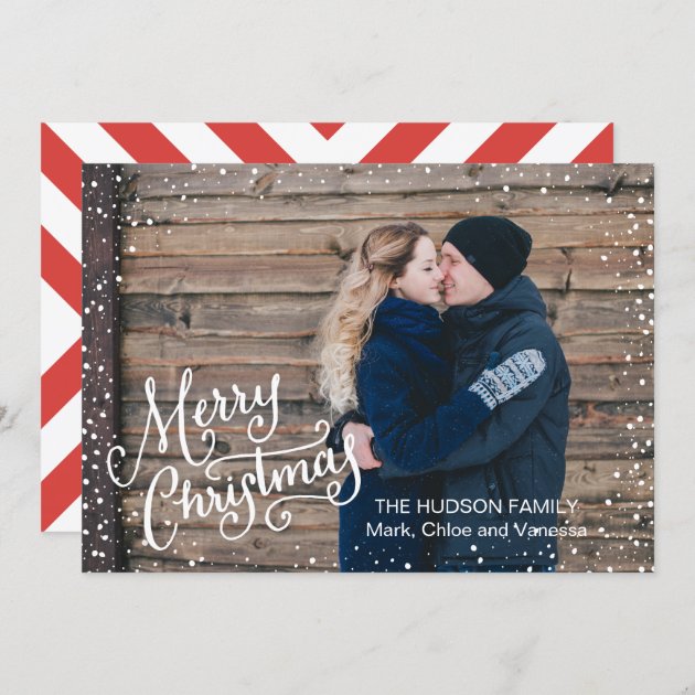Hand Lettered Merry Christmas Snow Full Photo Holiday Card