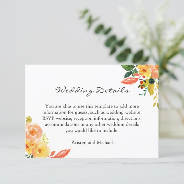 Rustic Autumn Floral Wedding Details Information Enclosure Card