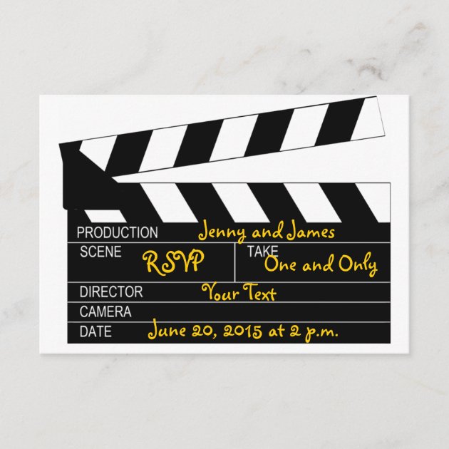 Black White Movie Theme Wedding RSVP Cards
