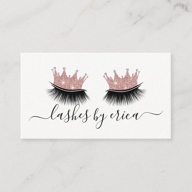 Lashes Makeup Artist Rose Gold Crown Eyelash Business Card (front side)