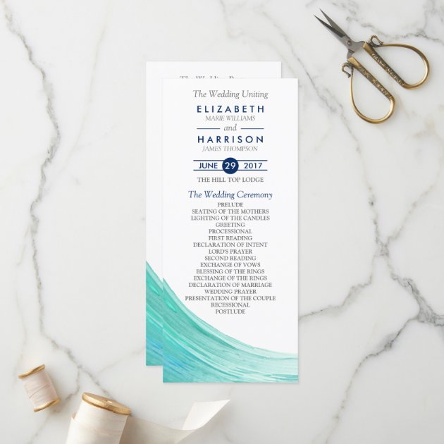 Elegant Turquoise Tides Beach Wedding Program