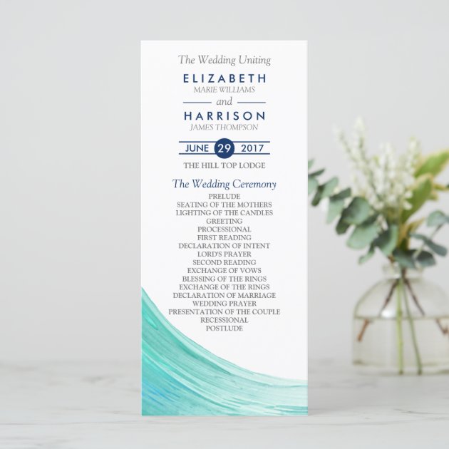 Elegant Turquoise Tides Beach Wedding Program