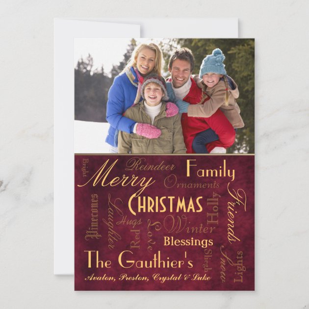 Christmas Blessings Retro Red Holiday Card