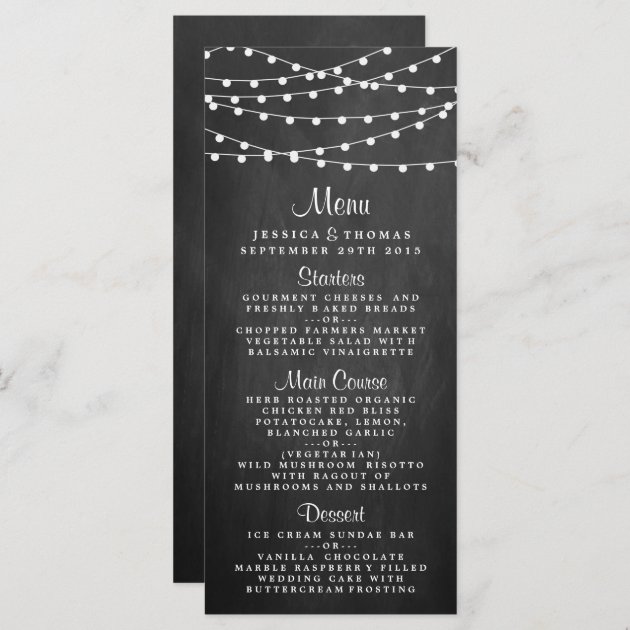 The String Lights On Chalkboard Wedding Collection Menu