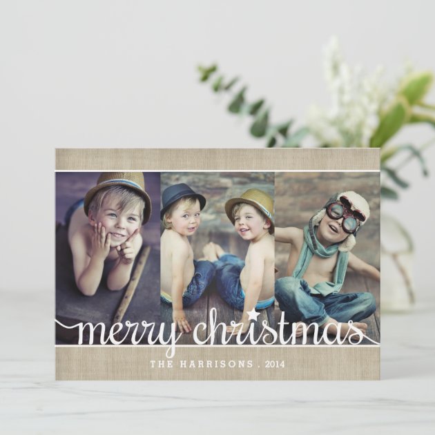 Whimsical Burlap Rustic Merry Christmas Photo Holiday Card
