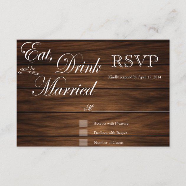 Eat Drink And Be Married Barn Wood Rsvp Cards