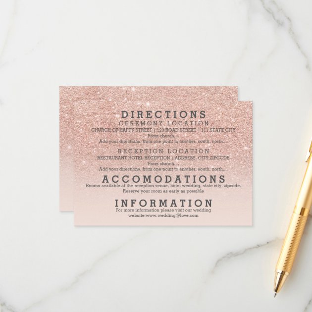 Modern Faux Rose Gold Glitter Details Wedding Enclosure Card