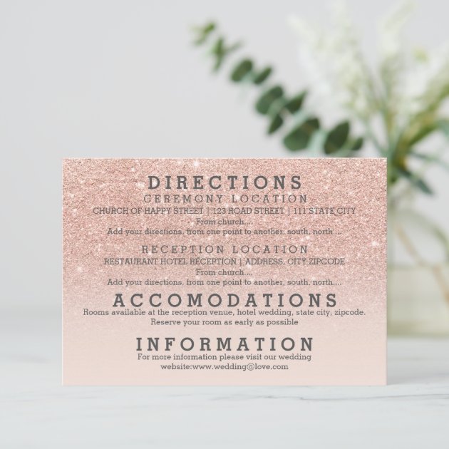 Modern Faux Rose Gold Glitter Details Wedding Enclosure Card