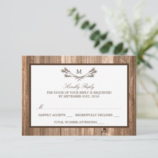 Country Rustic Monogram Branch & Wood Wedding RSVP