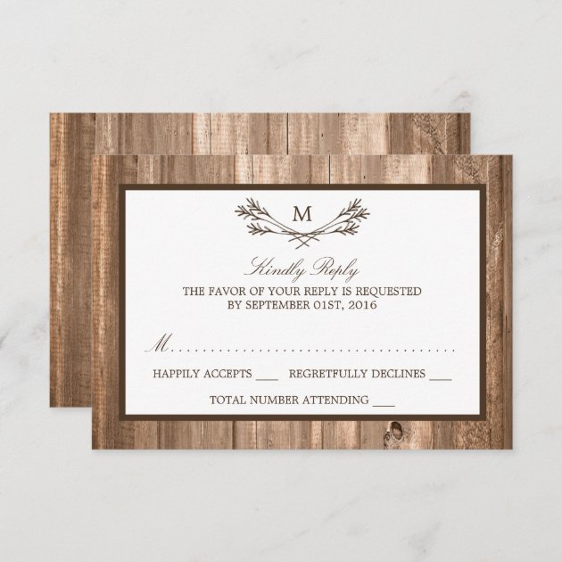 Country Rustic Monogram Branch & Wood Wedding RSVP