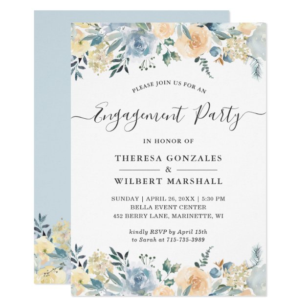 Engagement Party Bohemian Vanilla Blue Floral Invitation