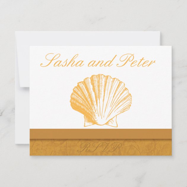 Golden Sand Shell Beach Wedding RSVP Cards