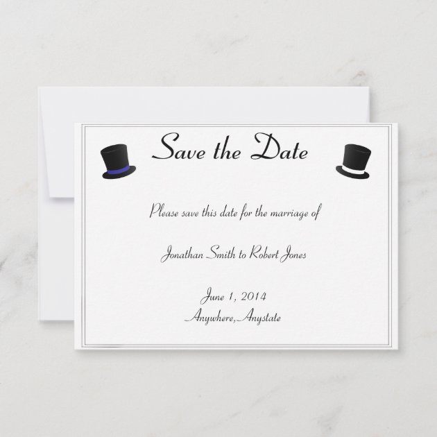 Top Hats Bow Ties Blue Gay Wedding Save the Date