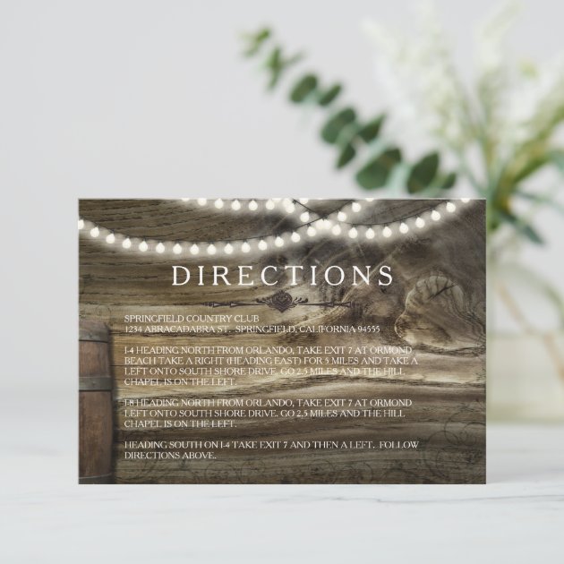 Rustic Winery Wedding Directions Enclosure Card