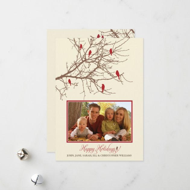 Winter Birds Family Holiday Invitation (maroon)