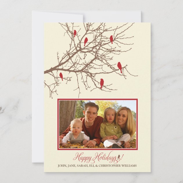 Winter Birds Family Holiday Card (maroon)