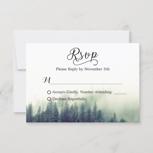 Seasonal Forest Pine Trees Elegant Wedding RSVP