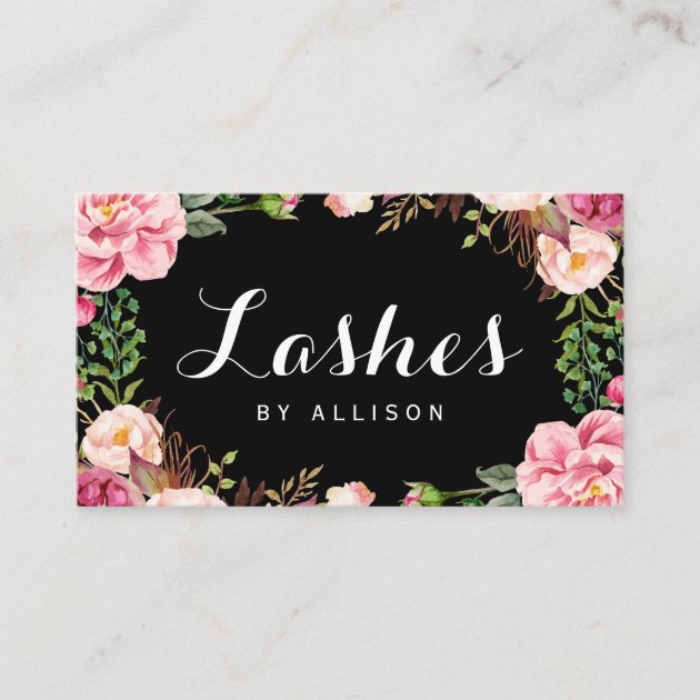 Lashes Script by Makeup Artist Trendy Floral Wrap Business Card (front side)