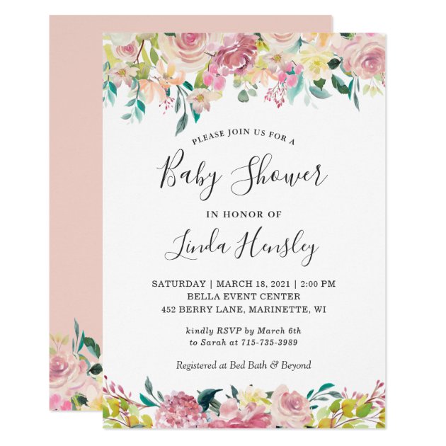 Spring Baby Shower Pastel Blush Garden Floral Invitation