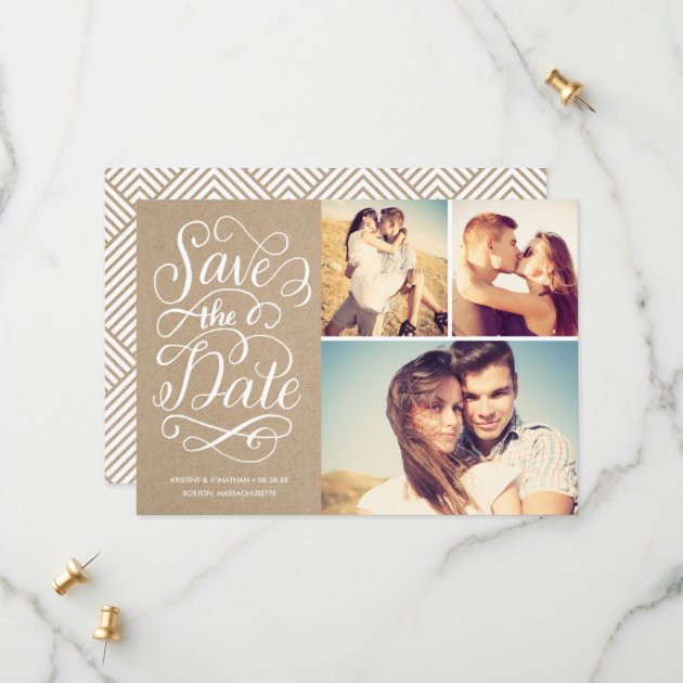 Lettered Rustic Kraft Save The Date Collage