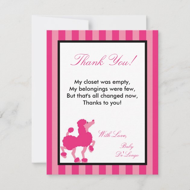 4x5 FLAT Thank you Card Pink Poodle Paris Eiffel