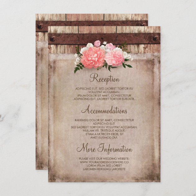 Floral Burlap And Rustic Wood Wedding Information Enclosure Card