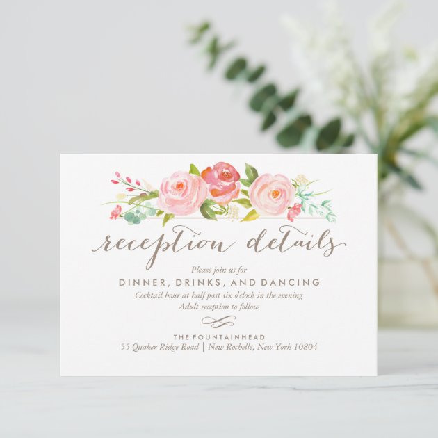 Rose Garden Floral Reception Wedding Card