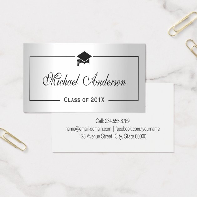 Silver Metallic Look Graduation Name Card Namecard