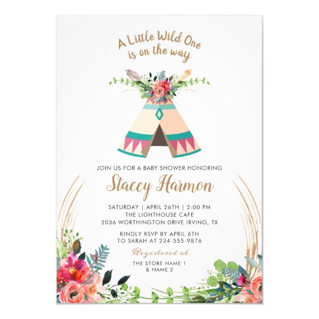 Boho Tribal Wild One Rustic Floral Baby Shower Invitation